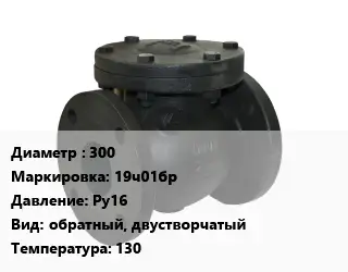 Клапан чугунный 300 19ч01бр Ру16 обратный, двустворчатый 130
